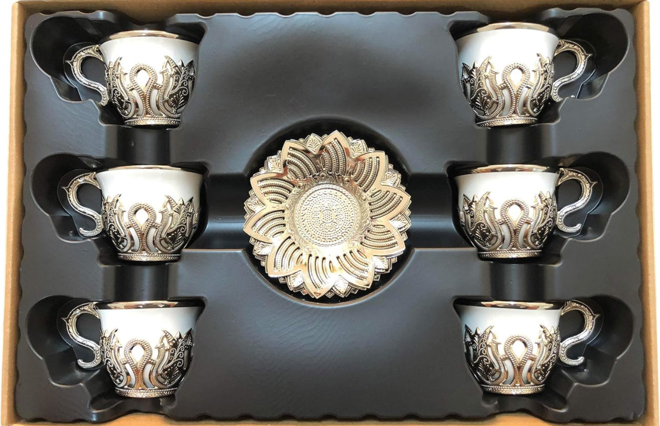 Luxury Porcelain Turkish/Arabic/ Cups Set of 6 and Saucers 4 oz