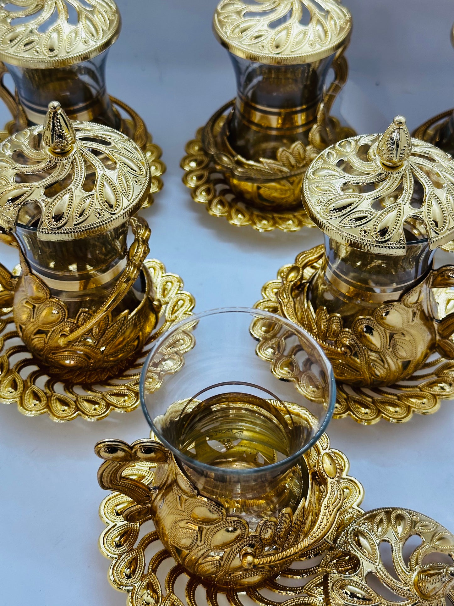 Oriental Teacup Set in Gold or Silver