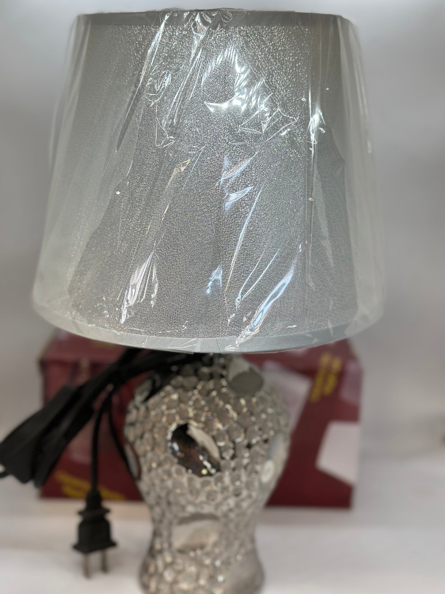 Gleaming Elegance: 13-Inch Ornate Lamp in Gold or Silver Tone