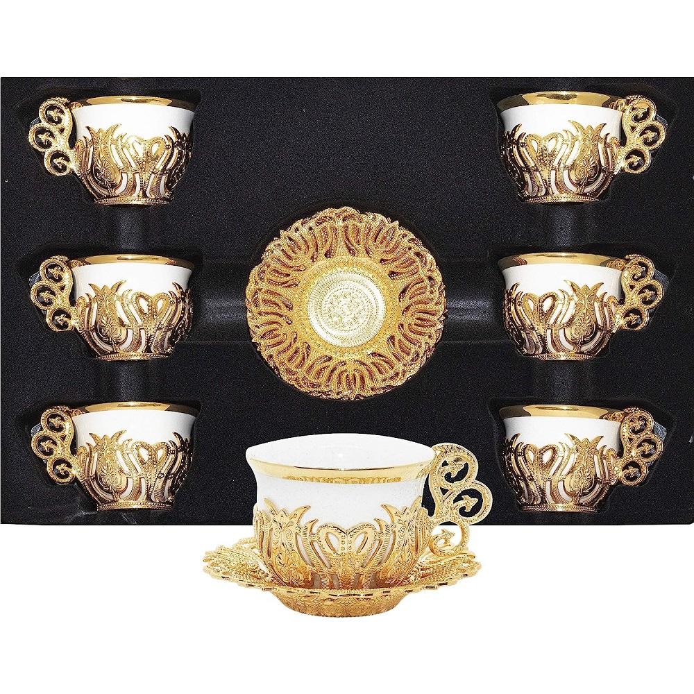 Luxury Porcelain Turkish/Arabic/ Cups Set of 6 and Saucers 4 oz