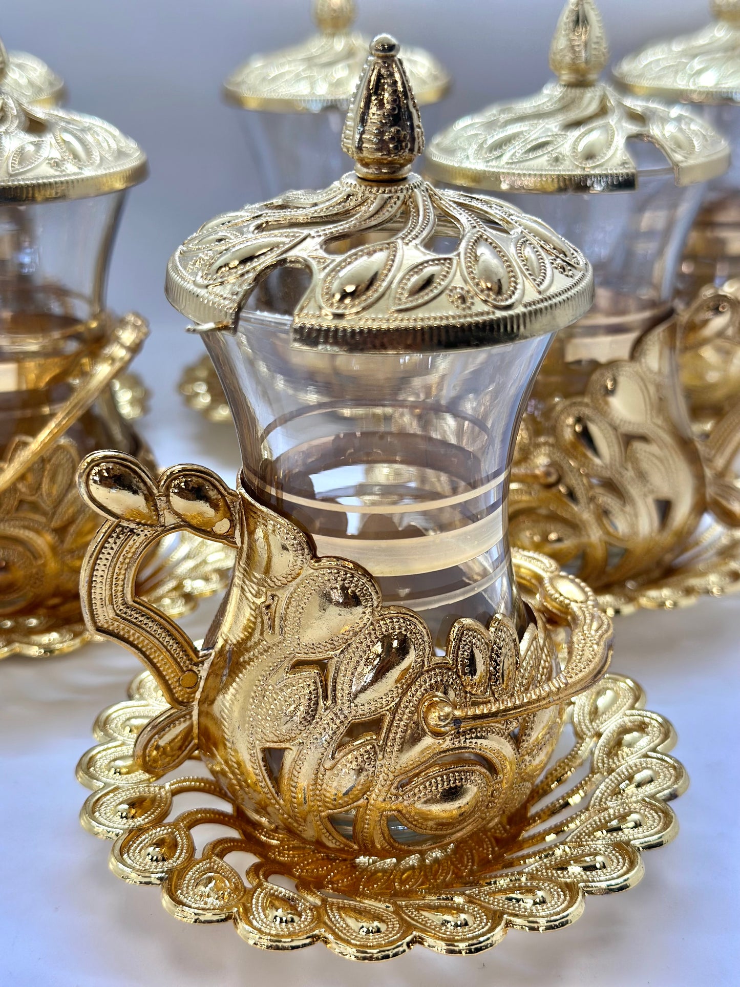 Oriental Teacup Set in Gold or Silver