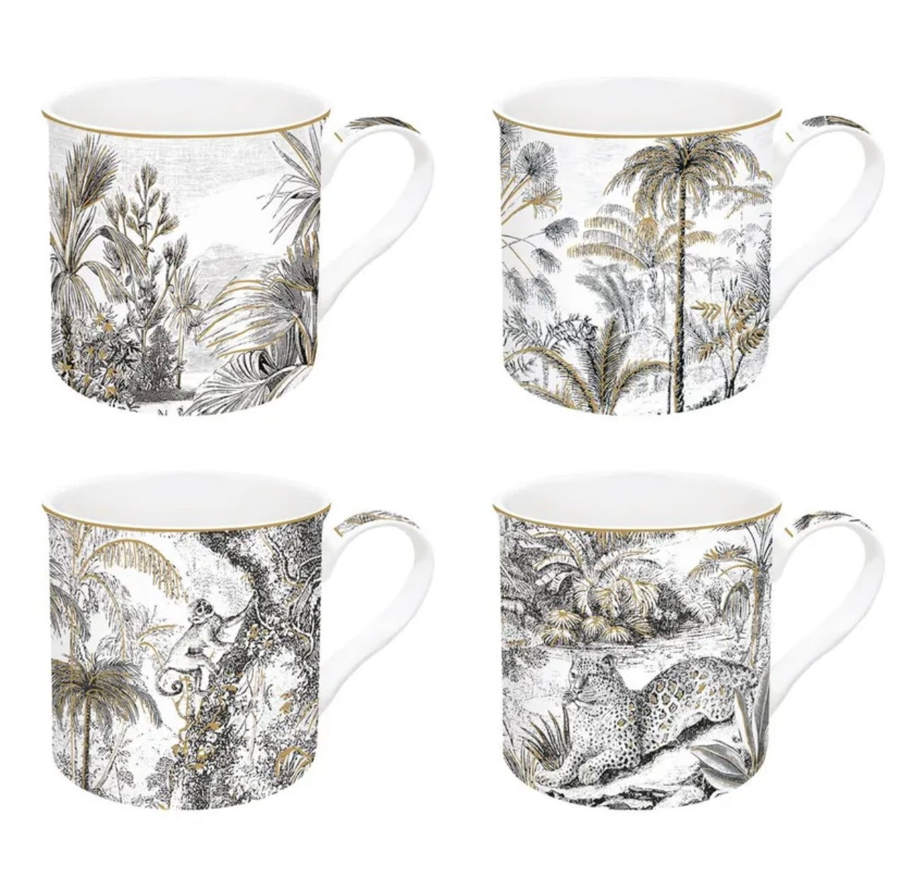 Set of 4 Retro Jungle Mugs