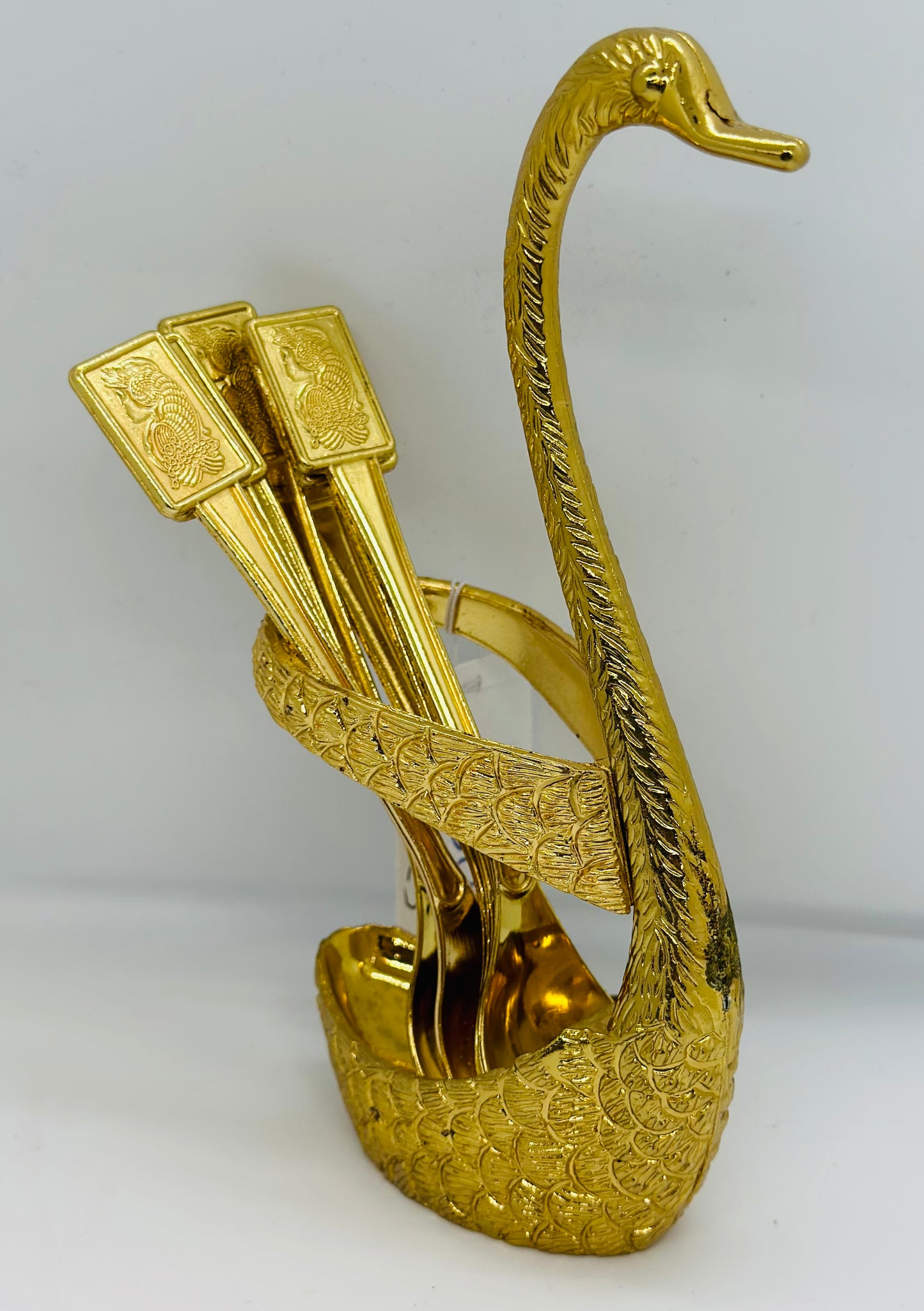 Decorative Golden or Silver Swan Spoon Holder with 6 spoons