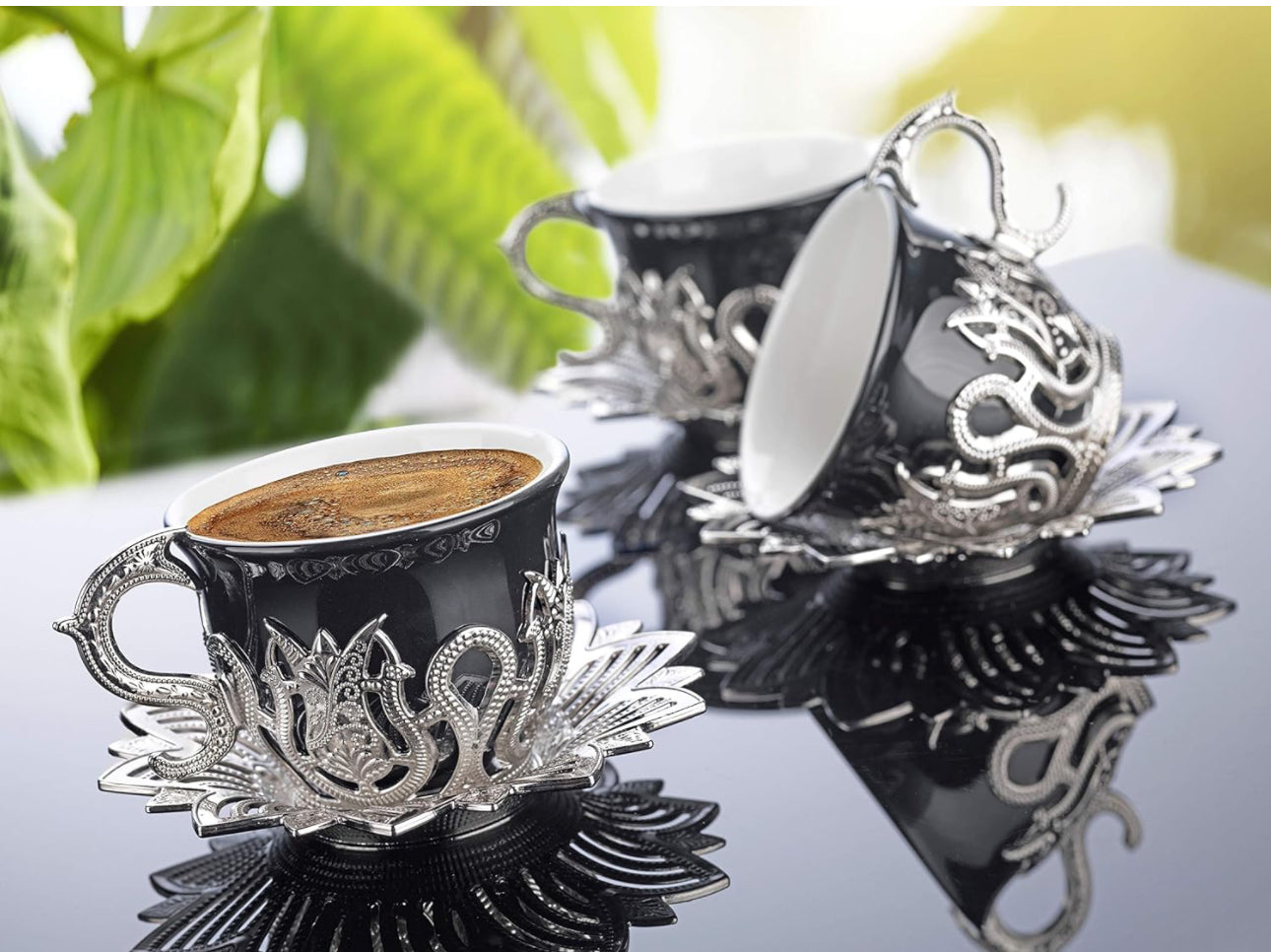 Luxury Porcelain Turkish/Arabic/ Cups Set of 6 and Saucers 4 oz
