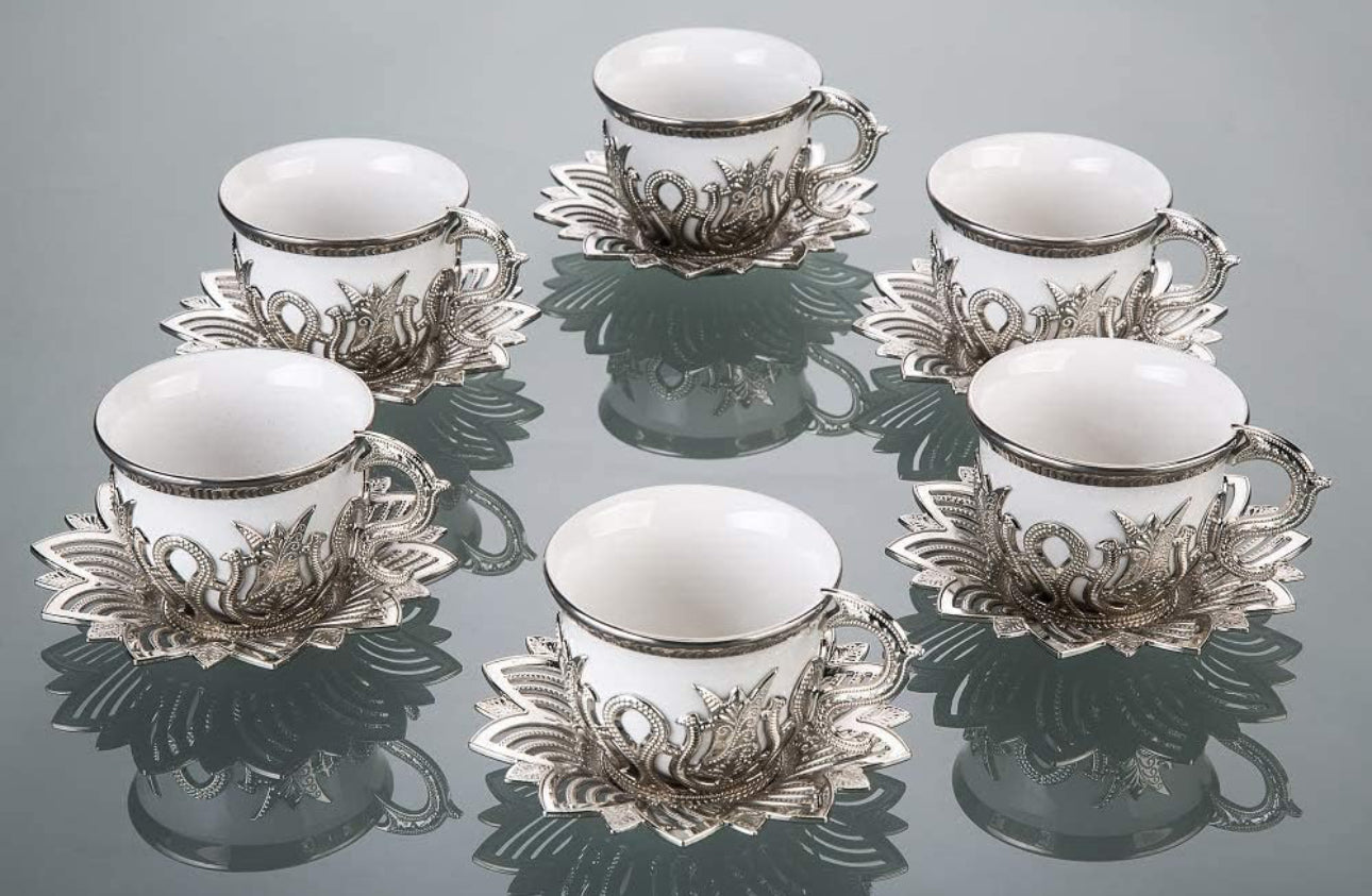 Luxury Porcelain Turkish/Arabic/ Cups Set of 6 and Saucers 4 oz