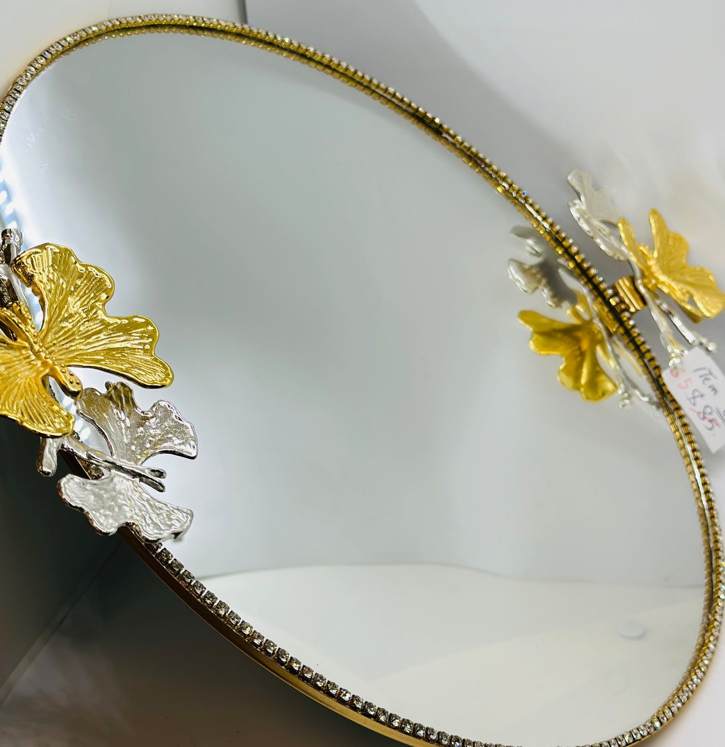 Mirrored Serving Tray with Gold and Silver Metal and Jewels