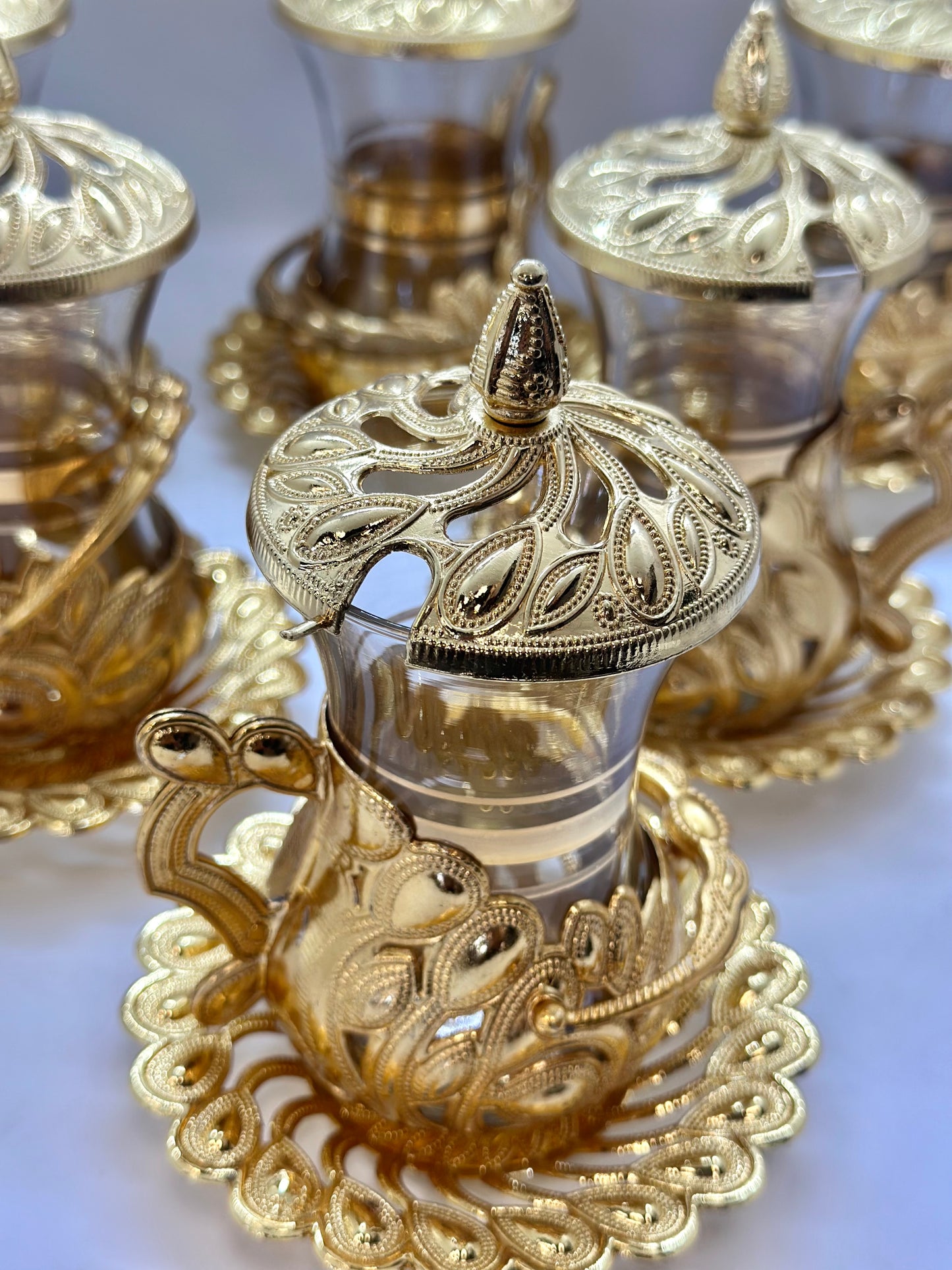 Oriental Teacup Set in Gold or Silver