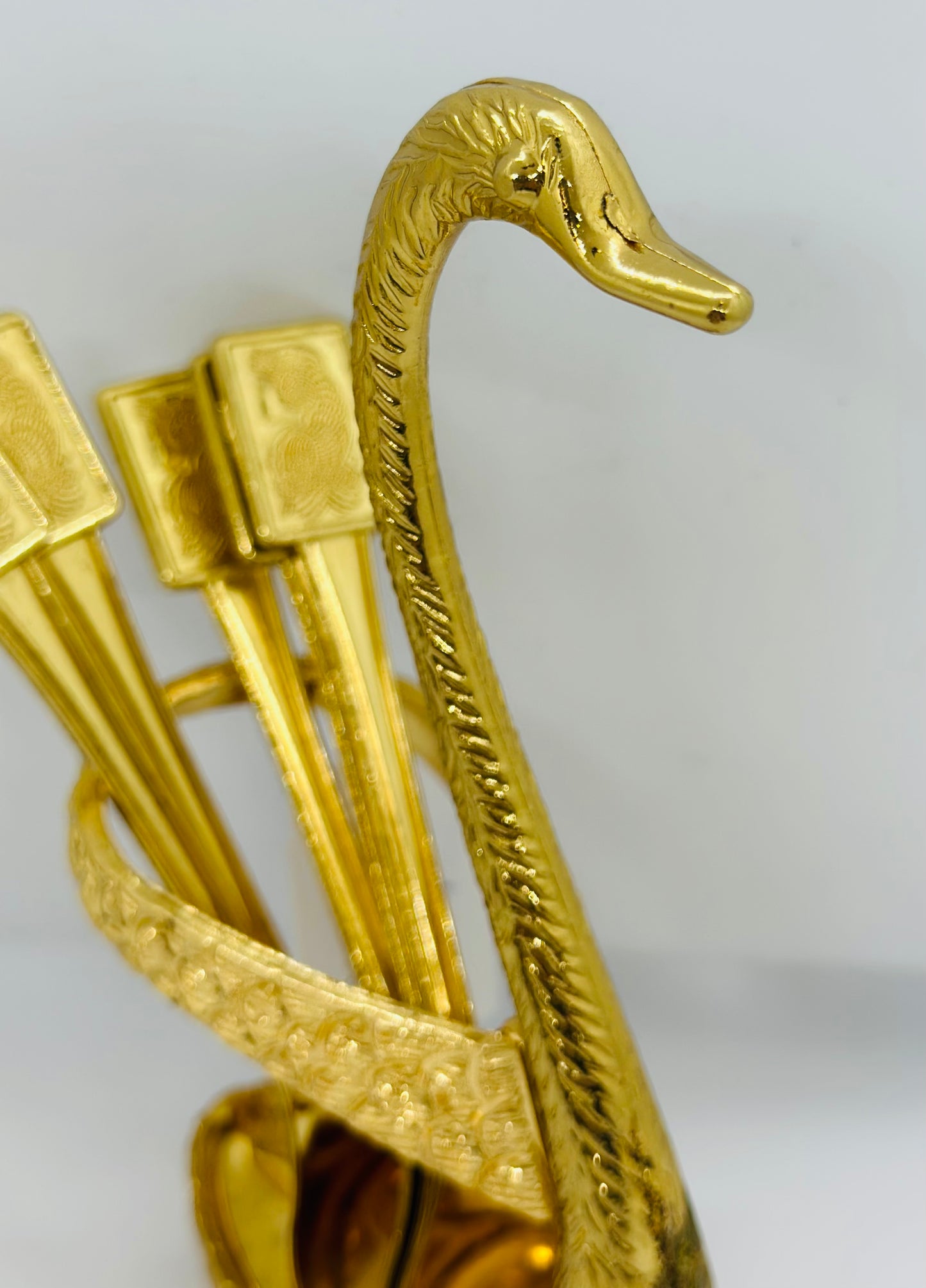 Decorative Golden or Silver Swan Spoon Holder with 6 spoons