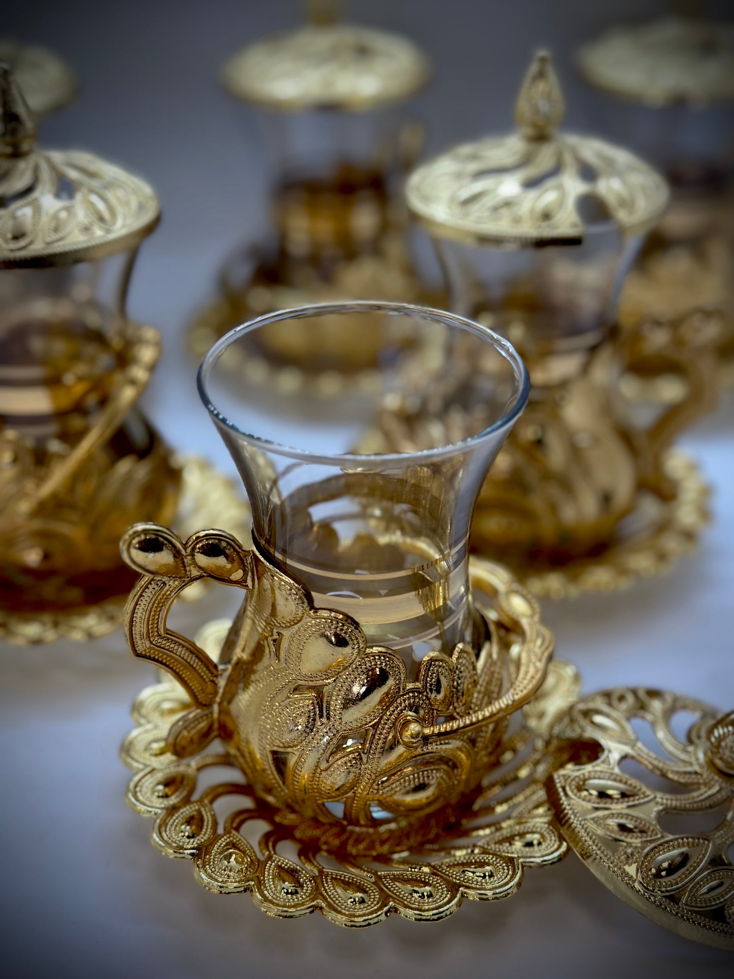 Oriental Teacup Set in Gold or Silver