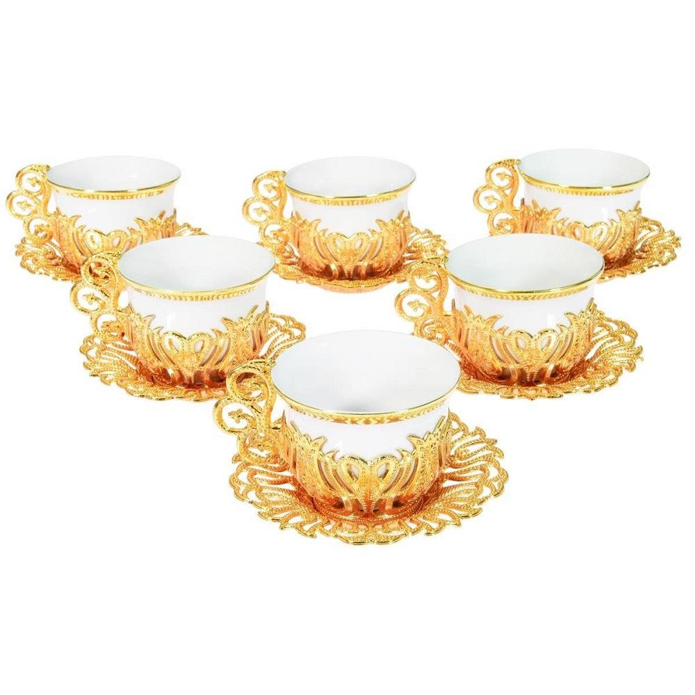 Luxury Porcelain Turkish/Arabic/ Cups Set of 6 and Saucers 4 oz