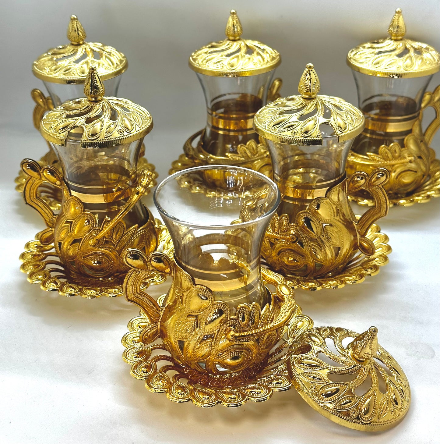 Oriental Teacup Set in Gold or Silver