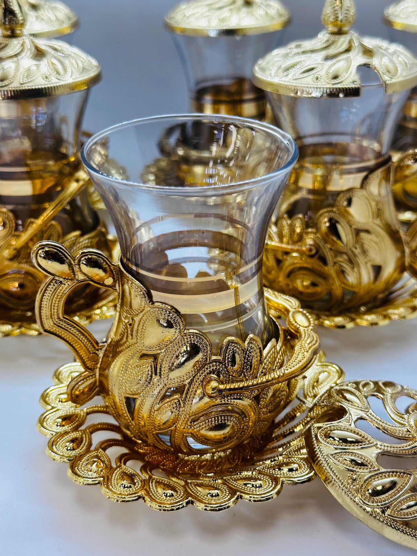 Oriental Teacup Set in Gold or Silver
