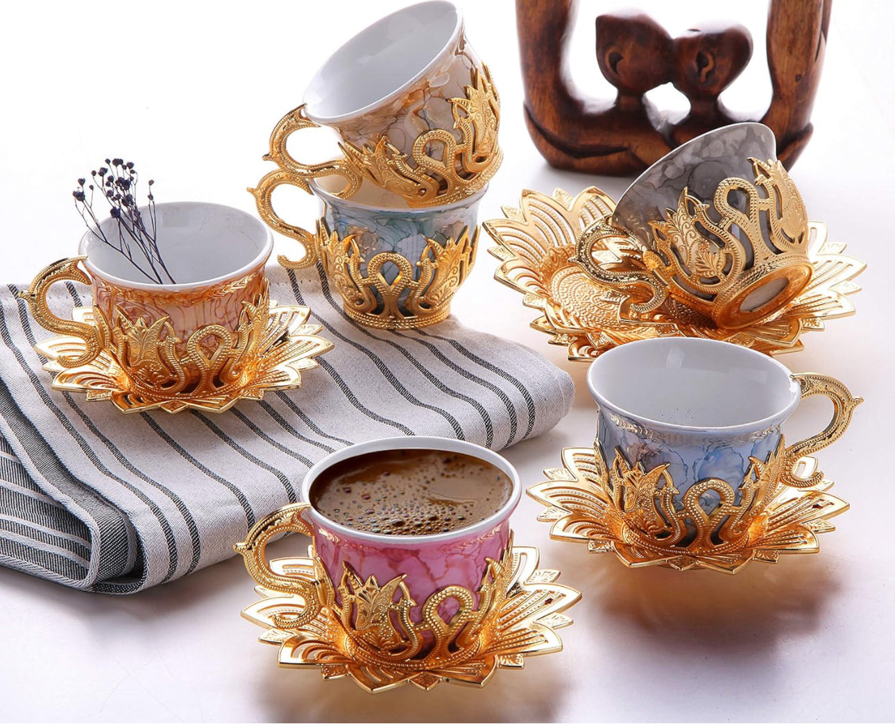 Luxury Porcelain Turkish/Arabic/ Cups Set of 6 and Saucers 4 oz