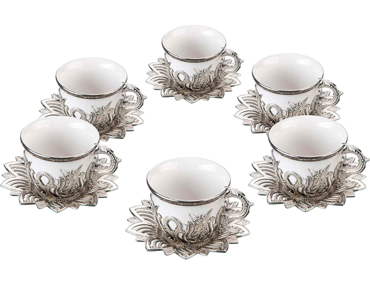 Luxury Porcelain Turkish/Arabic/ Cups Set of 6 and Saucers 4 oz