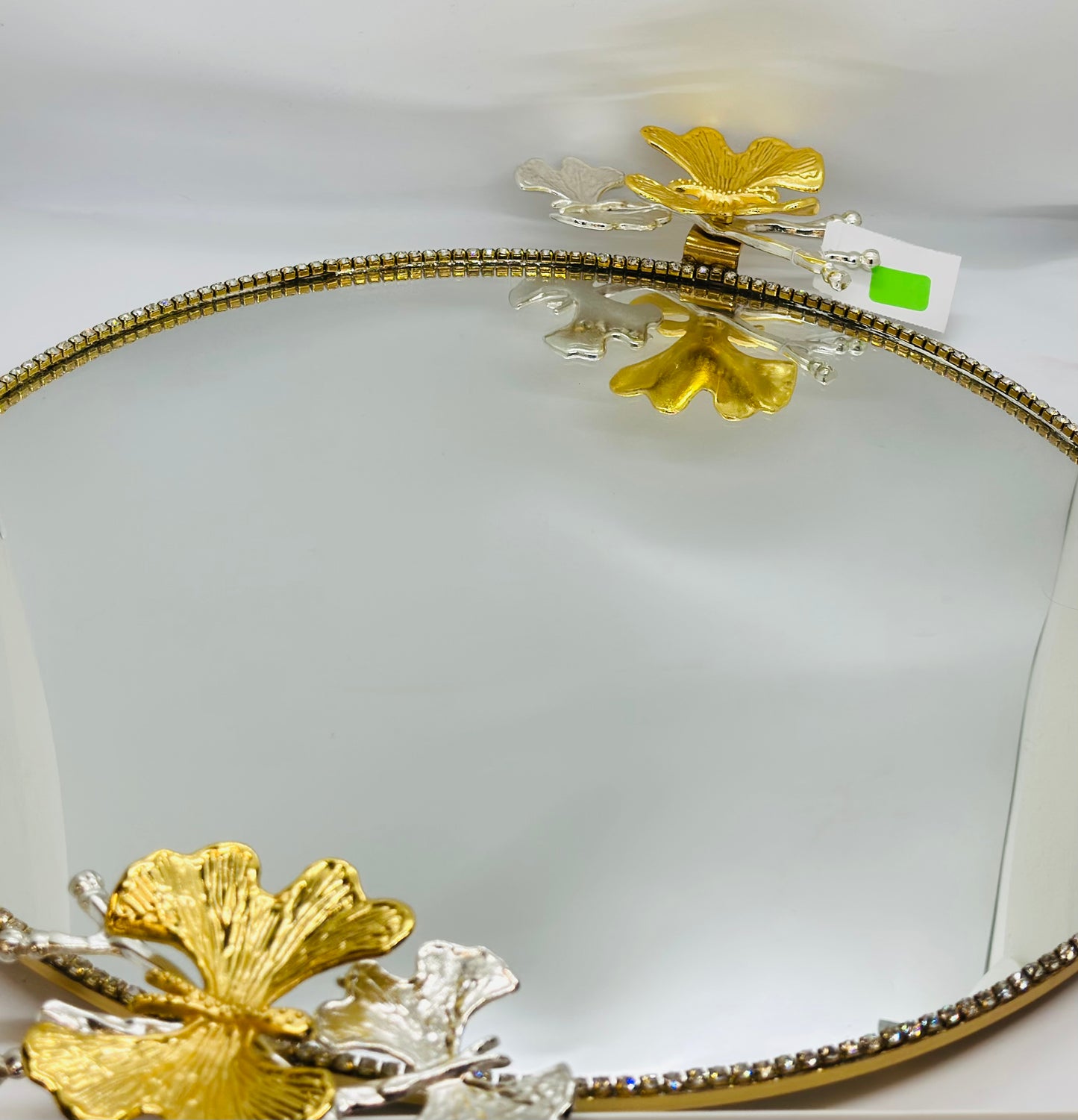 Mirrored Serving Tray with Gold and Silver Metal and Jewels