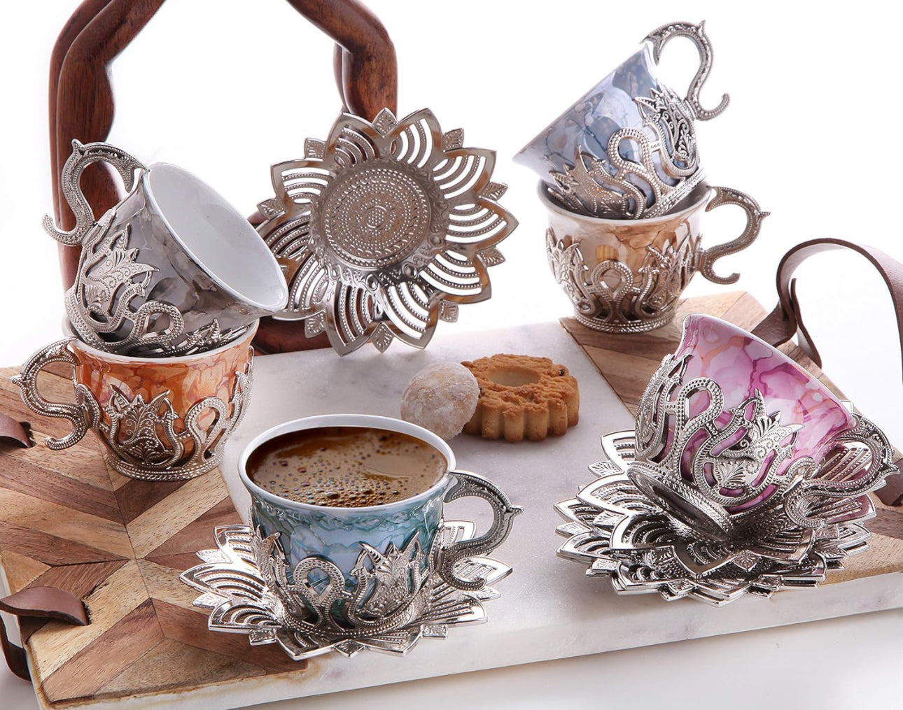 Luxury Porcelain Turkish/Arabic/ Cups Set of 6 and Saucers 4 oz