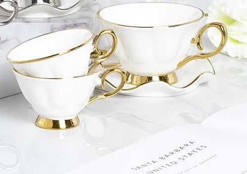 Golden Wings Collection: Porcelain White Mugs with Butterfly Elegance – Set of 6 (100ml & 200ml Options)