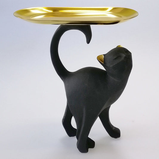 WALKING BLACK CAT & GOLD TRAY