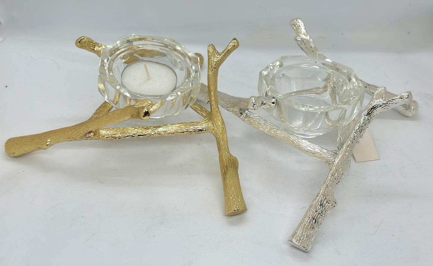Metal Twig Branch Candle Holder in Gold or Silver