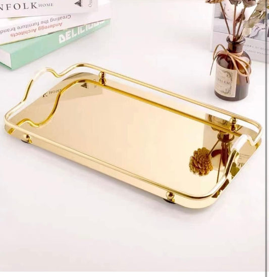 Elegant Stainless Steel Mirror Trays: Versatile Décor and Practicality: set of two