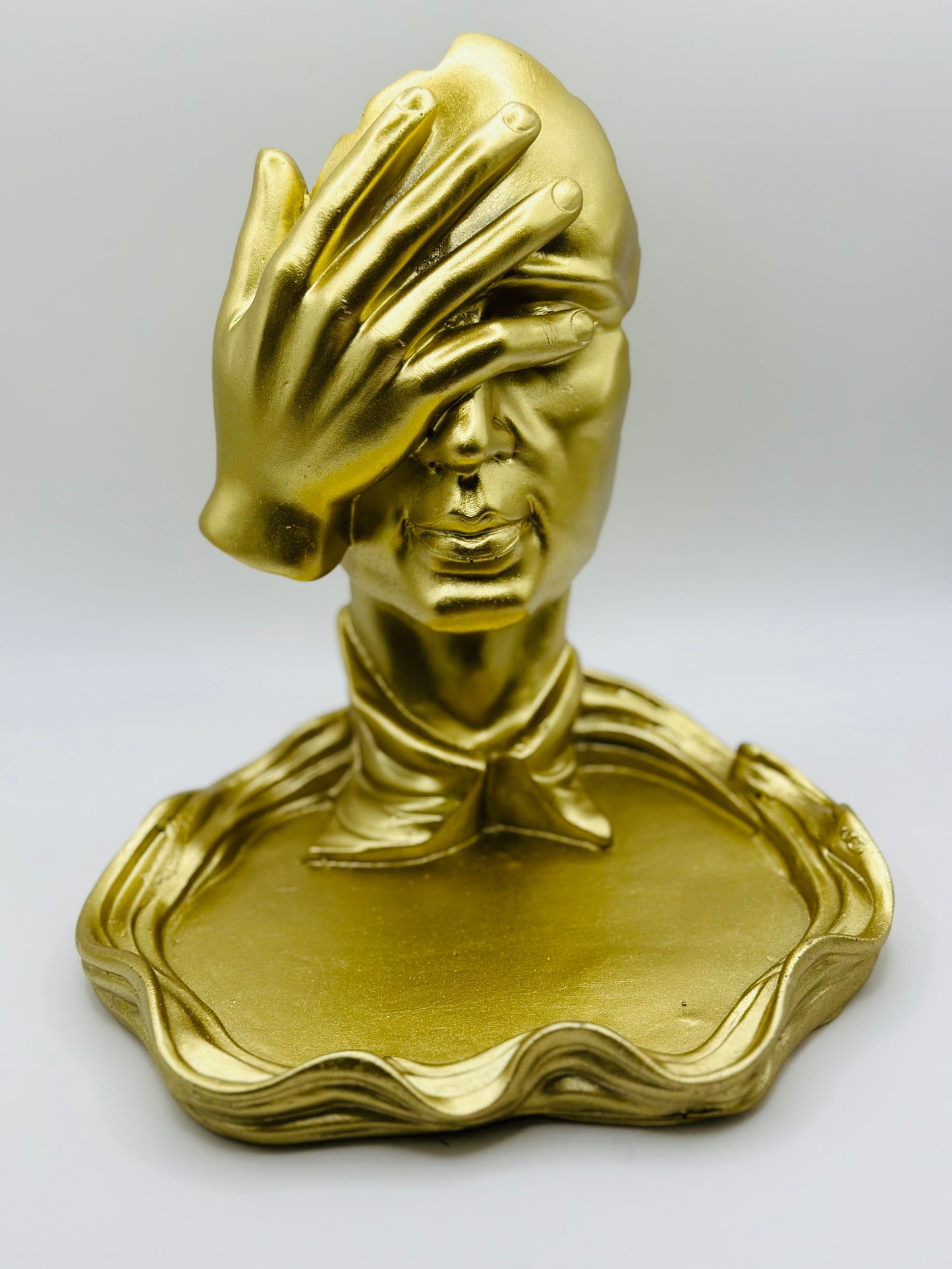 Gold Resin Art Sculpture – Hand Over Face Design (7x7 Inches)