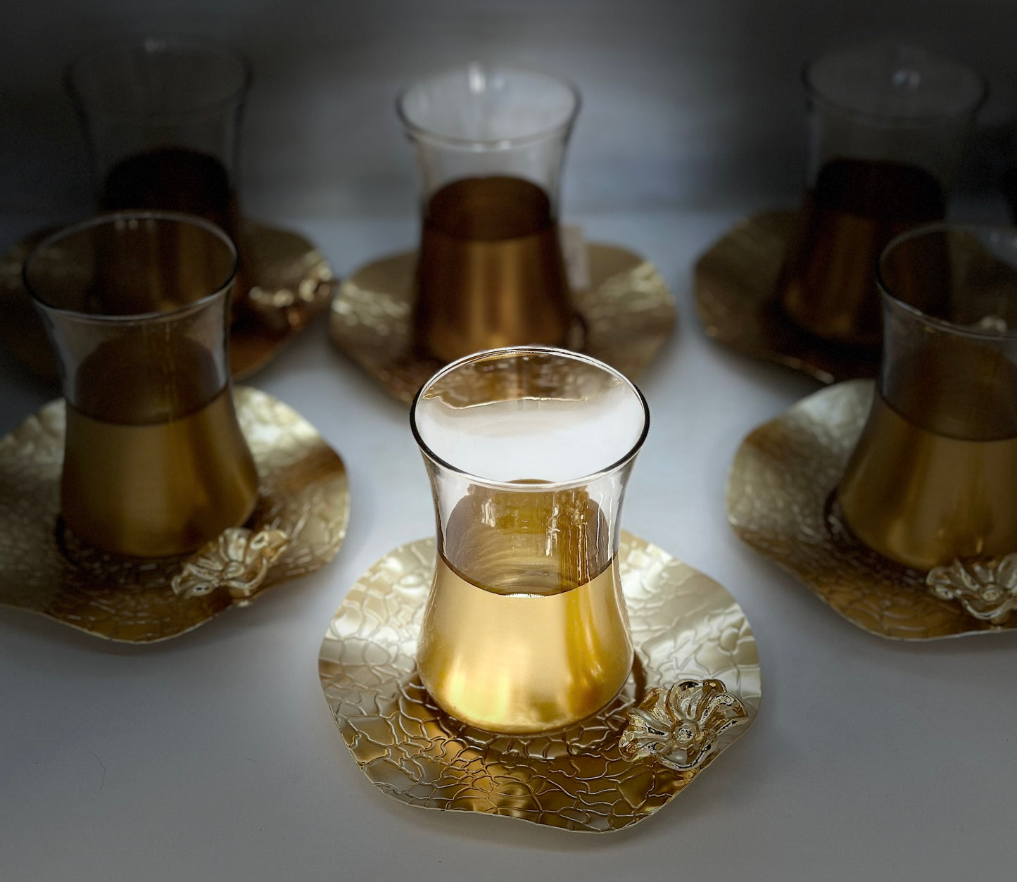 Turkish Delight: Handcrafted Glass Teacups with Metallic Accents Set. SALE
