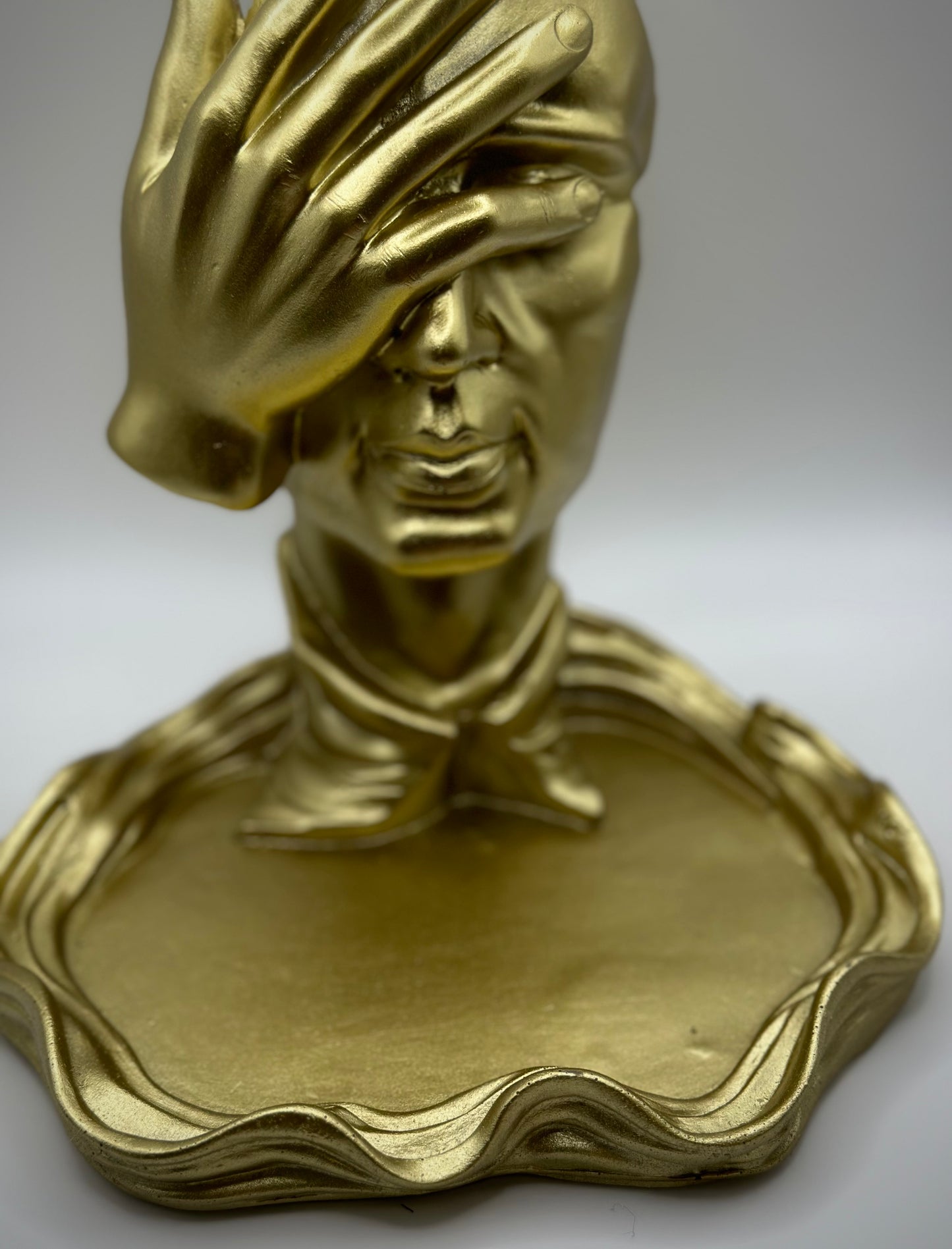 Gold Resin Art Sculpture – Hand Over Face Design (7x7 Inches)