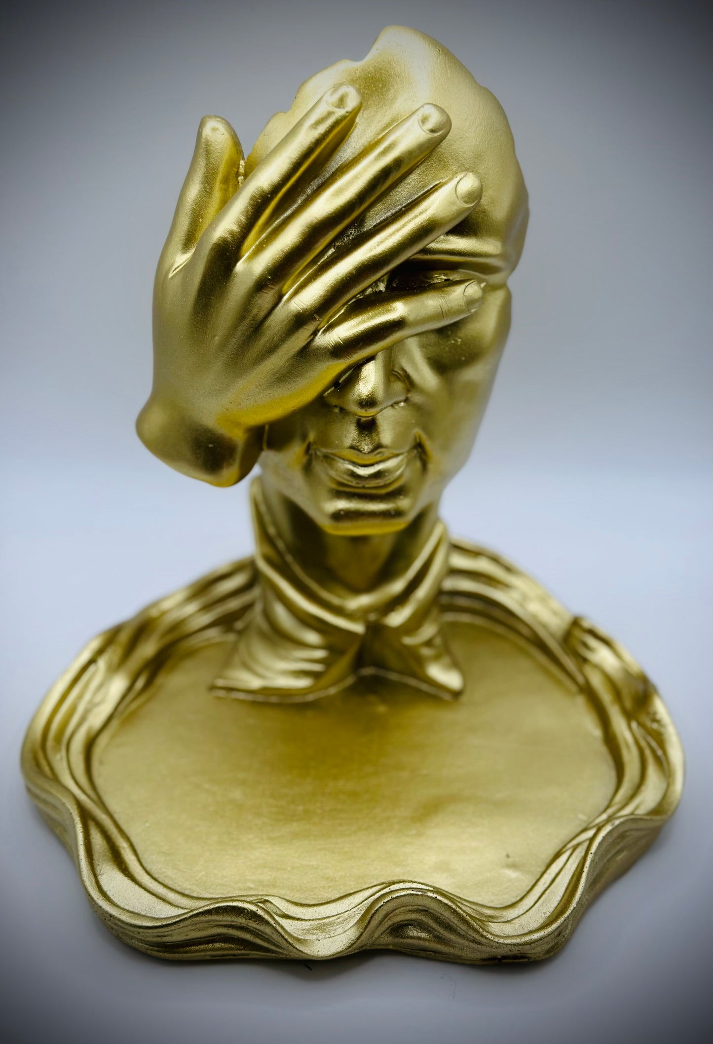 Gold Resin Art Sculpture – Hand Over Face Design (7x7 Inches)