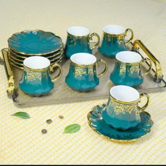 Turquoise Elegance: Gold-Rimmed Porcelain Espresso Sets for a Refined Coffee Ritual (set of 6)