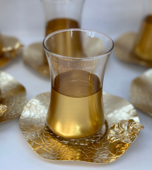 Turkish Delight: Handcrafted Glass Teacups with Metallic Accents Set. SALE