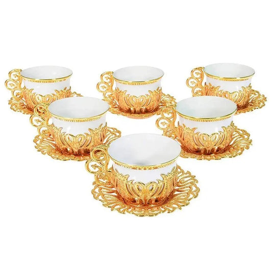 Luxury Set of 6 Turkish Coffee Cups and Saucers