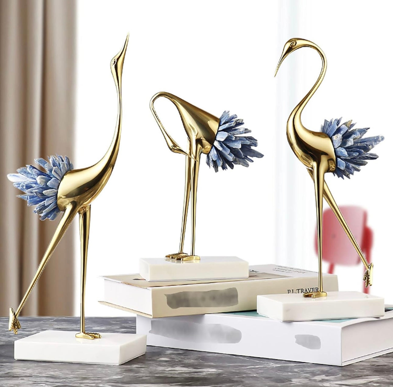 Crystal copper and marble crane bird figurine