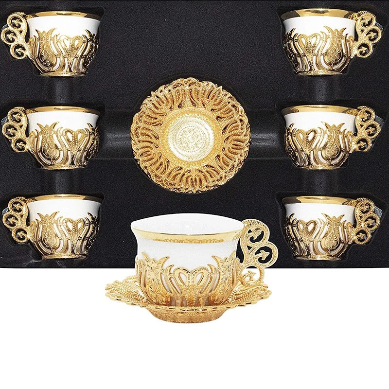 Luxury Set of 6 Turkish Coffee Cups and Saucers