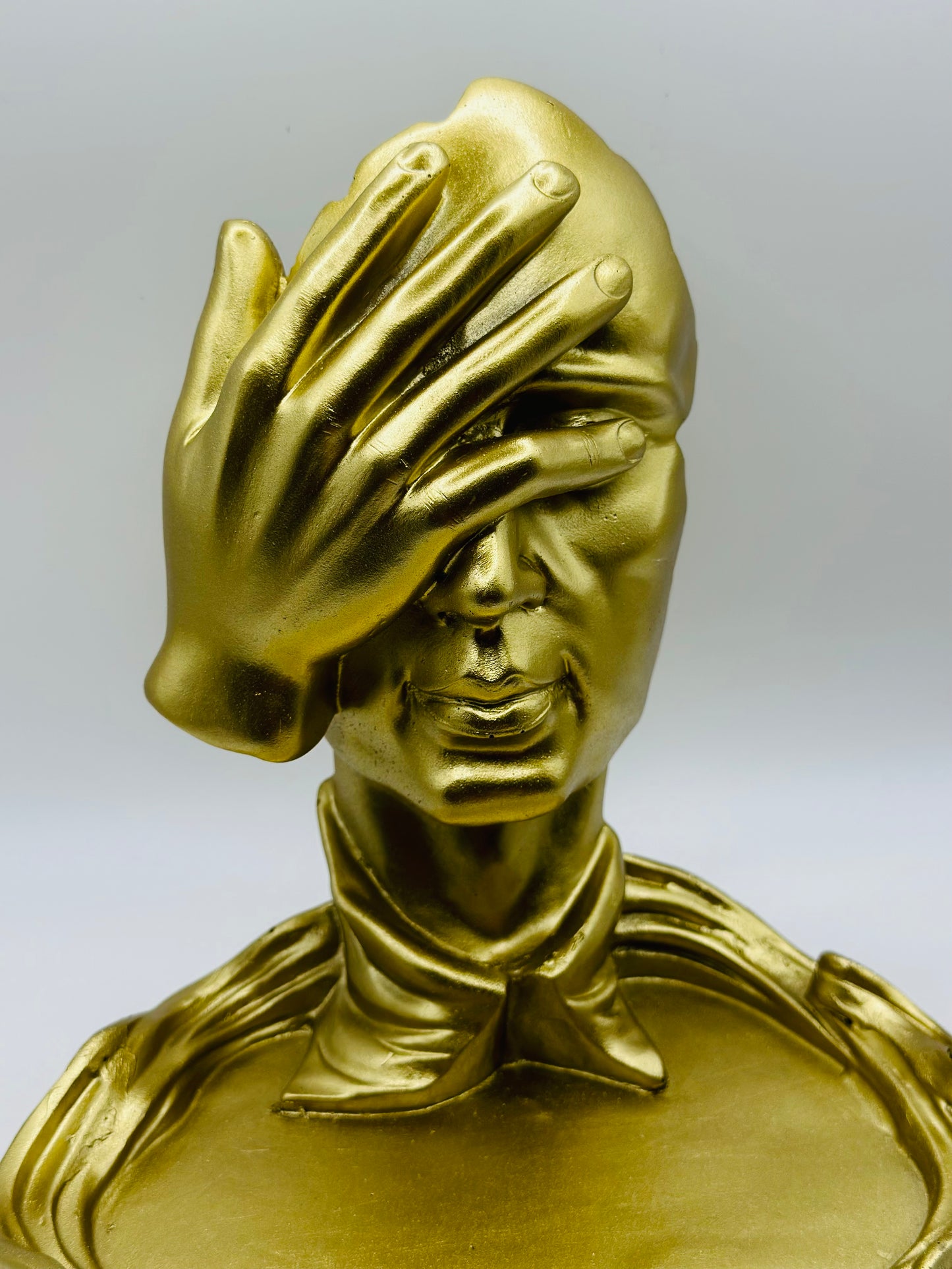 Gold Resin Art Sculpture – Hand Over Face Design (7x7 Inches)