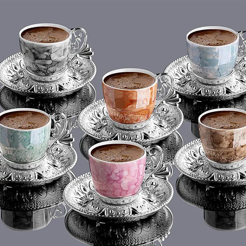 Luxury Set of 6 Turkish Coffee Cups and Saucers