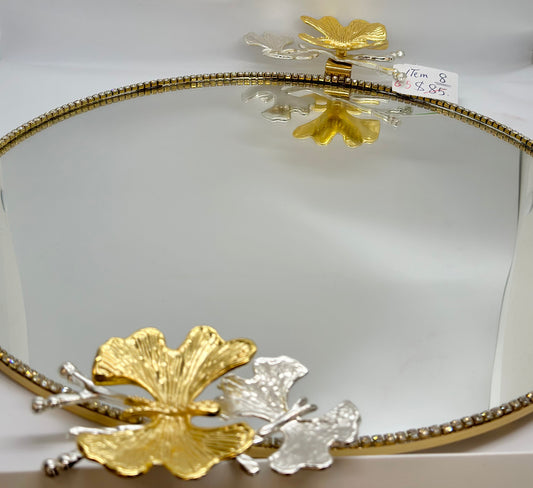 Mirrored Serving Tray with Gold and Silver Metal and Jewels