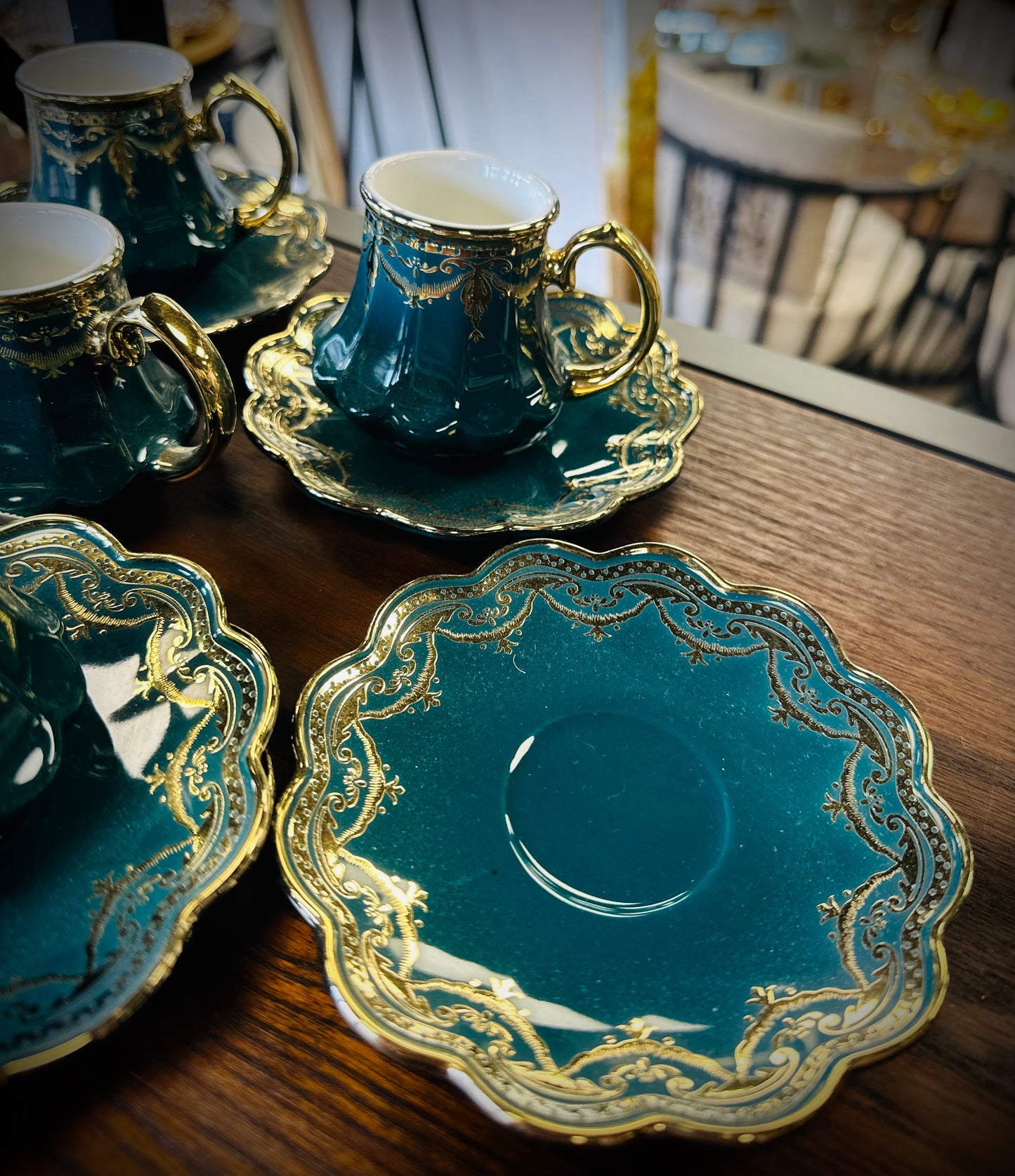 Turquoise Elegance: Gold-Rimmed Porcelain Espresso Sets for a Refined Coffee Ritual (set of 6)
