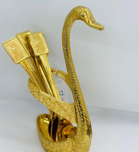 Decorative Golden or Silver Swan Spoon Holder with 6 spoons