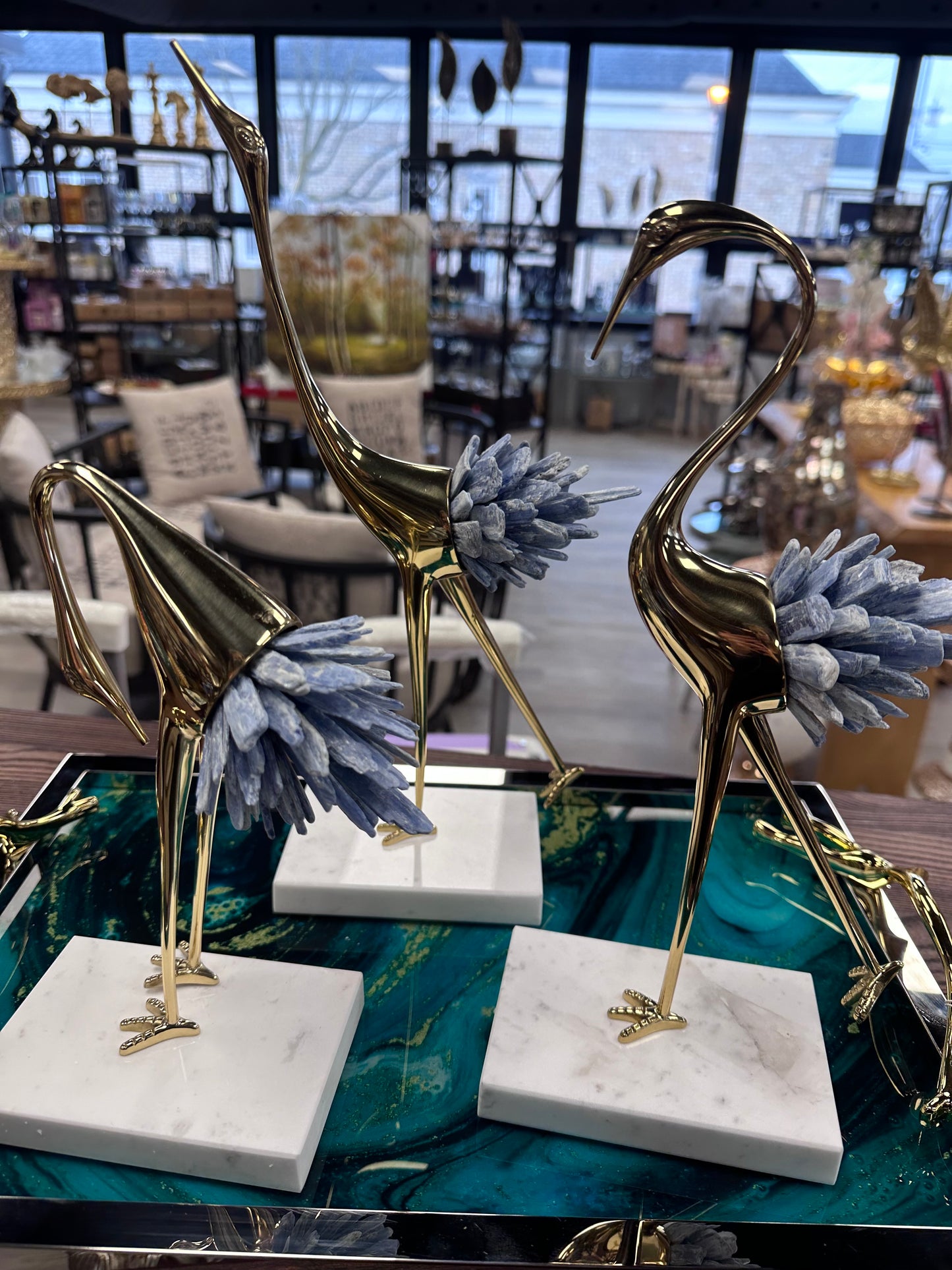Crystal copper and marble crane bird figurine