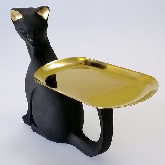 SITTING CAT & GOLD TRAY