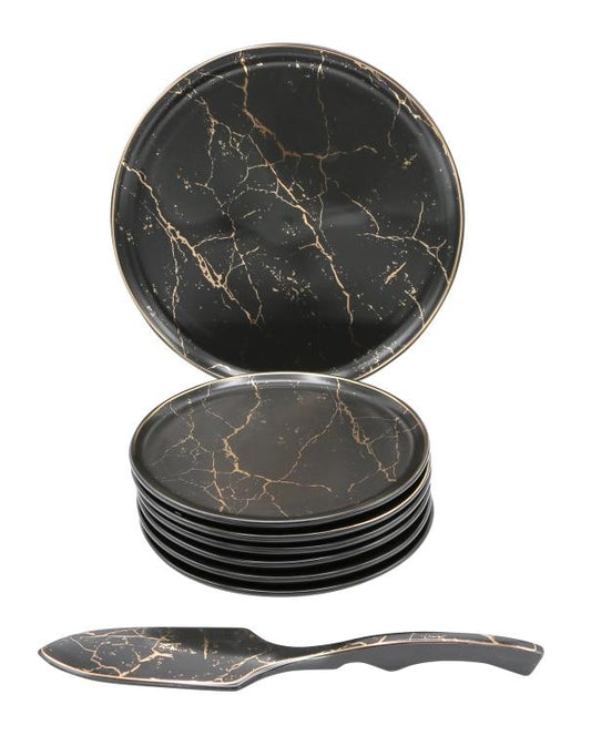 8pc Cake Serving Set - Black Marble Design