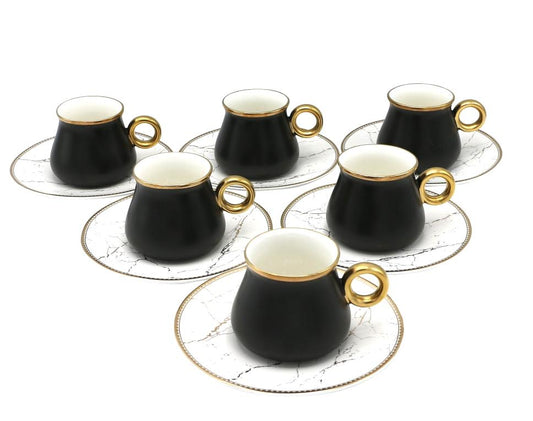 12pc Coffee Set - Black on White Marble